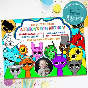 Sprunki Birthday Invitation with Photo Customizable Template to Print at Home Instant Download