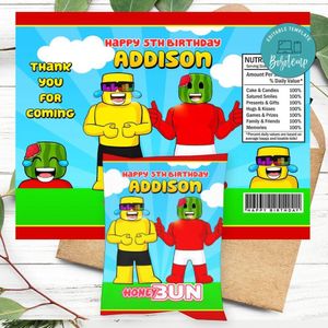 Sunny And Melon Birthday Honey Buns Snack Bag Label Customizable Instant Download