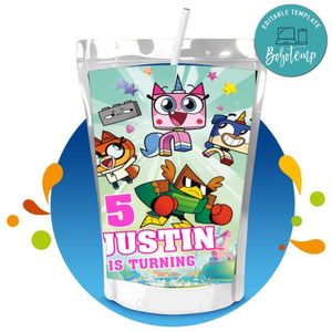 Unikitty Capri Sun Birthday Labels Digital File Printable Instant Download
