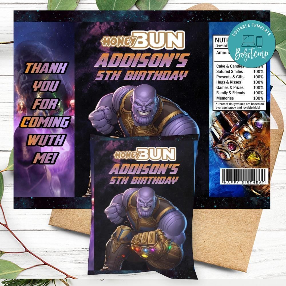 Thanos Birthday Honey Buns Snack Bag Label Customizable Instant Download