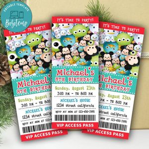Tsum Tsum Ticket Invitation Customizable Template Instant Download