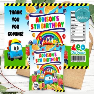 Leo The Truck Birthday Party Fruit Snack Bag Digital File Printable Instant Download