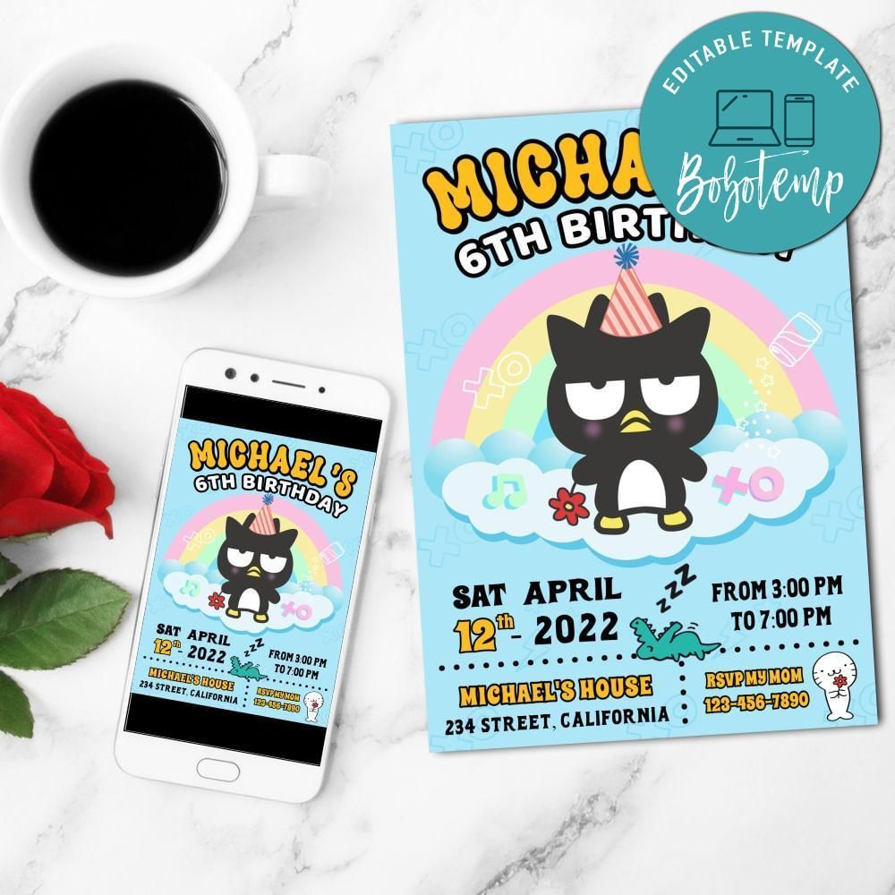 Badtz Maru Mobile Invite Customizable Template Instant Download