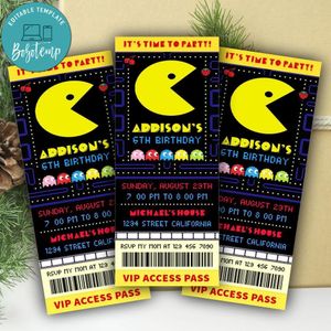 Pacman Ticket Invitation Customizable Template Instant Download