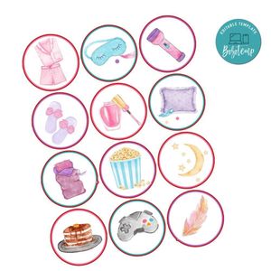 Sleepover Cupcake Toppers Template Printable Instant Download