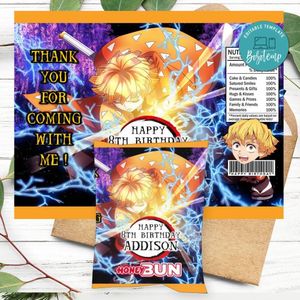 Zenitsu Birthday Honey Buns Snack Bag Label Customizable Instant Download