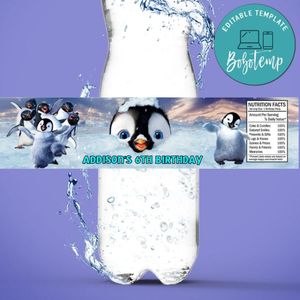 Happy Feet Birthday Water Bottle Label Template to Print at Home Instant Download