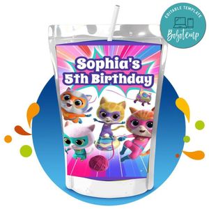 Super Kitties Capri Sun Birthday Label Digital File Printable Instant Download