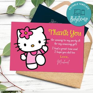 Hello Kitty Thank You Card Customizable Template To Print At Home Instant Download