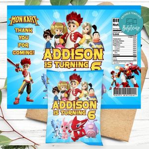 Monkart Birthday Chip Bag Digital File Printable Instant Download