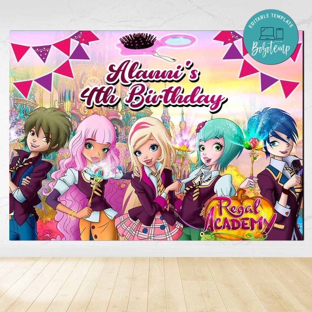 Regal Academy Birthday Backdrop Digital File Template Instant Download