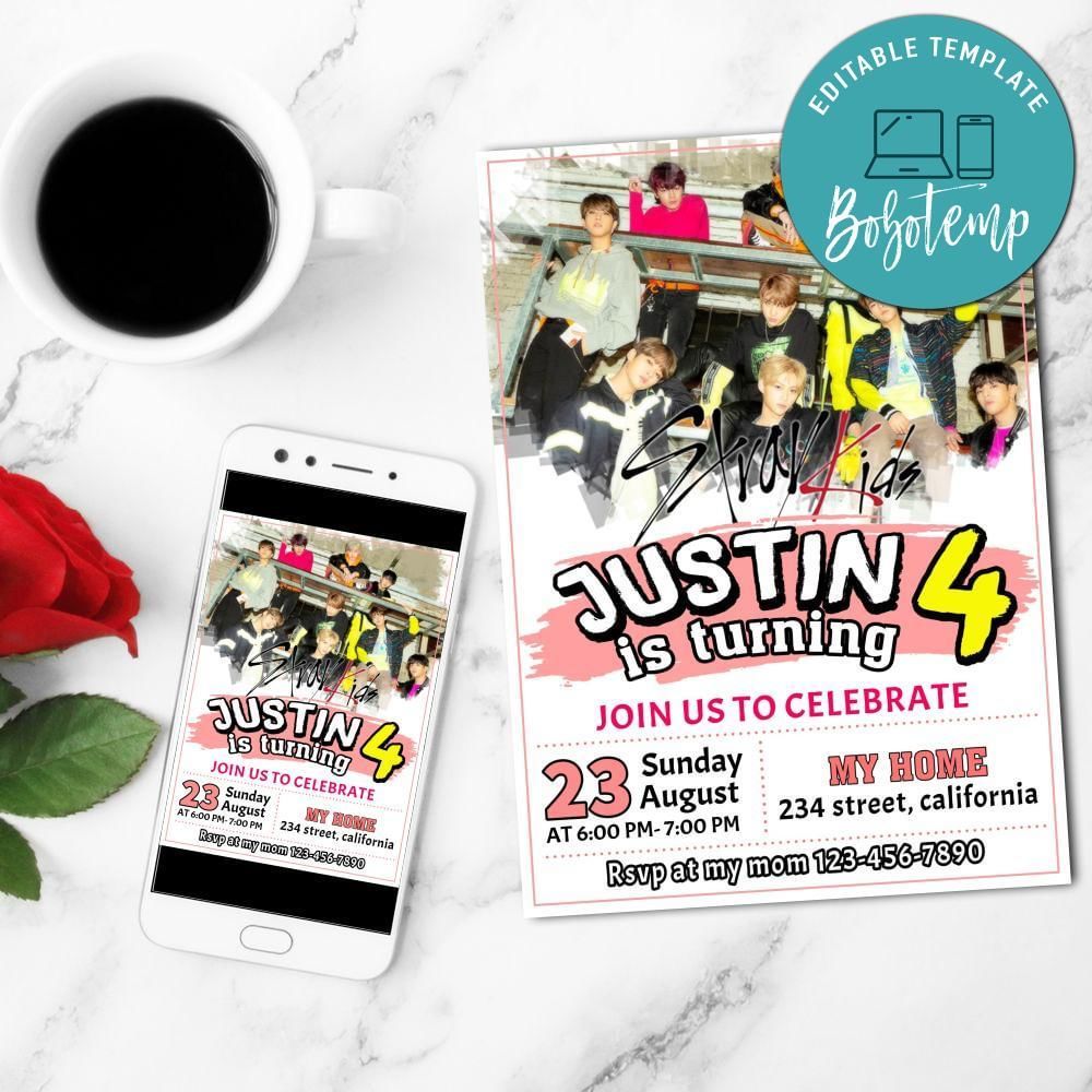 Stray Kids Mobile Invite Customizable Template Instant Download