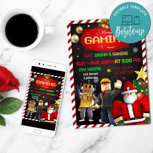 Roblox Christmas Birthday Party Invitation Customizable Template to Print at Home Instant Download