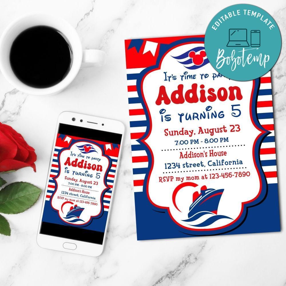 Disney Cruise Mobile Invite Customizable Template Instant Download