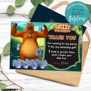 Grizzy And The Lemmings Thank You Card Customizable Template To Print At Home Instant Download