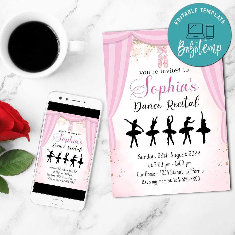 Ballet Recital Mobile Invite Customizable Template Instant Download