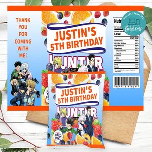 Hunter X Birthday Party Fruit Snack Bag Digital File Printable Instant Download