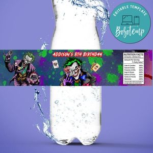 Joker Bottle Label Birthday Water Bottle Label Template to Print at Home Instant Download