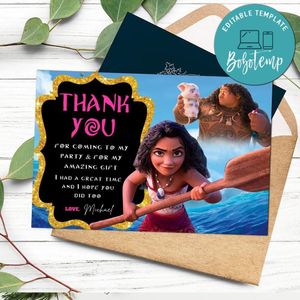 Moana 2 Thank You Card Customizable Template To Print At Home Instant Download