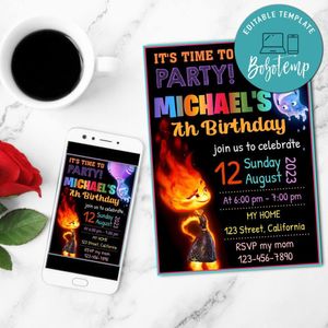 Elemental pixar Digital Invitation Customizable Template to Print at Home Instant Download
