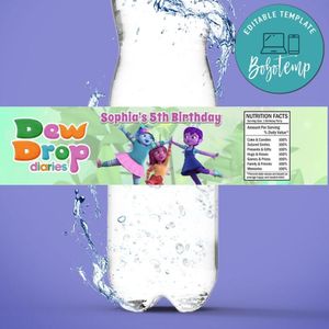 Dew Drop Diaries Birthday Water Bottle Label Template to Print at Home Instant Download