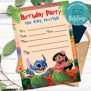 Lilo and Stitch fill in blank Invitation Customizable Template to Print at Home Instant Download