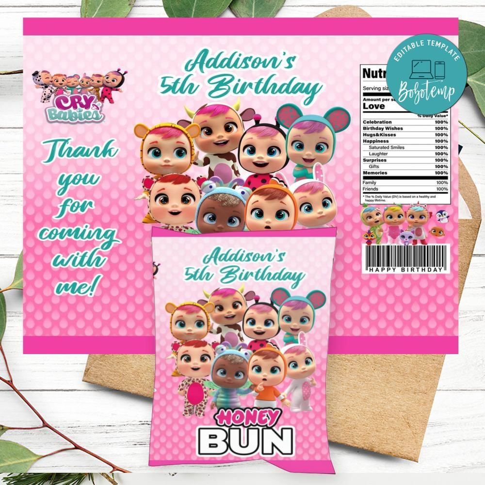 Cry Babies Honeybun Snack Bag Digital File Printable Instant Download