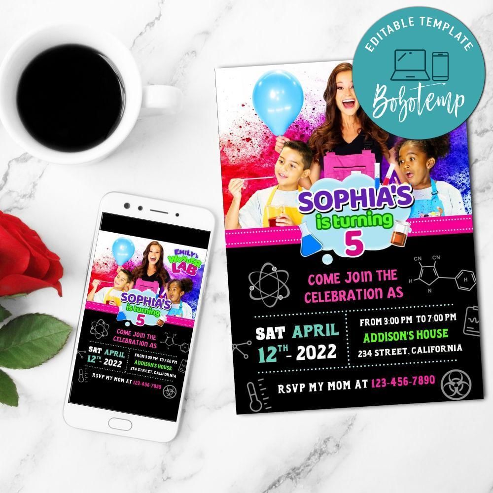 Emily's Wonder Lab Mobile Invite Customizable Template Instant Download