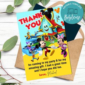 Mickey Mouse Funhouse Thank You Card Customizable Template To Print At Home Instant Download