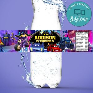 Batwheels Birthday Water Bottle Label Template to Print at Home Instant Download