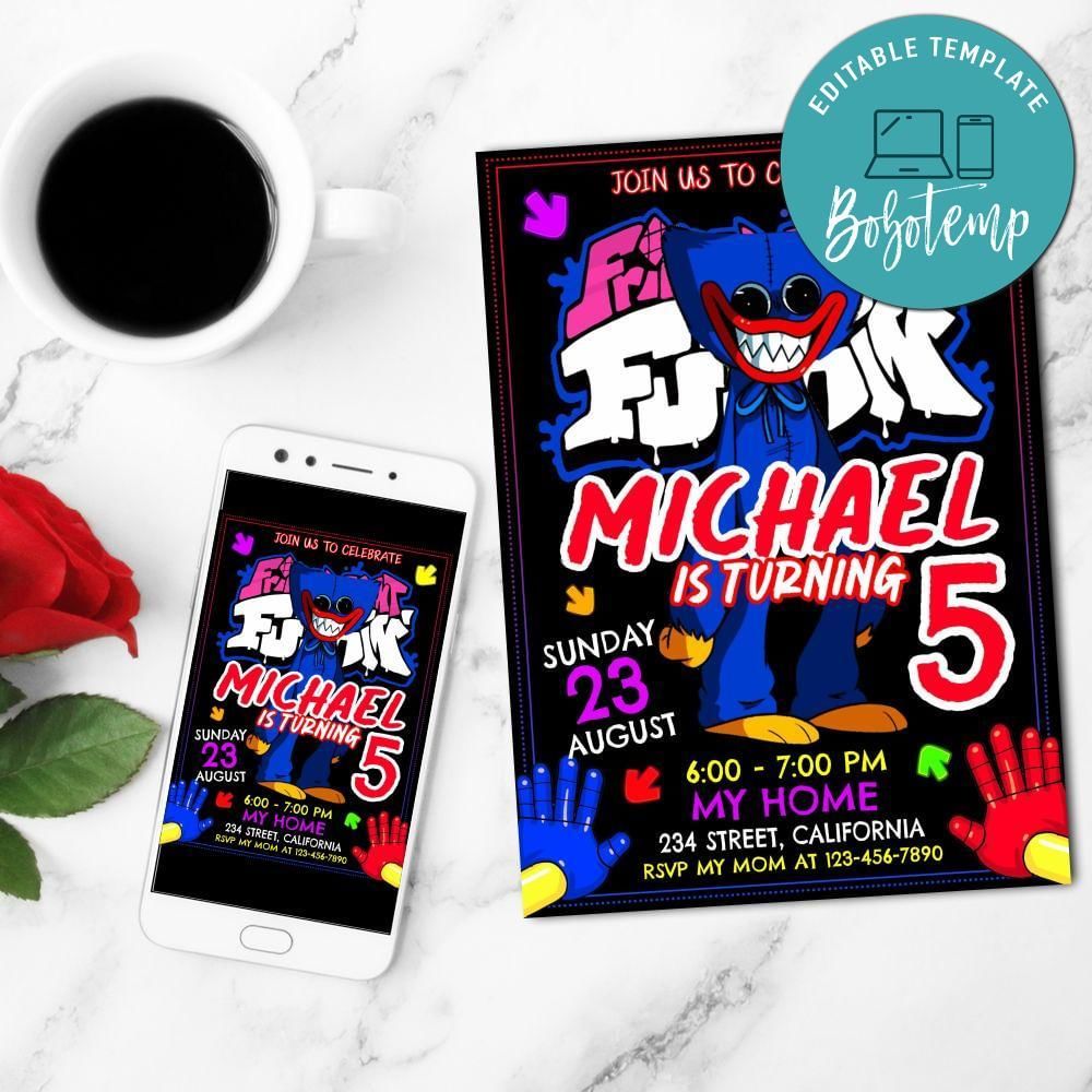 Huggy Wuggy Birthday Mobile Invite Customizable Template Instant Download