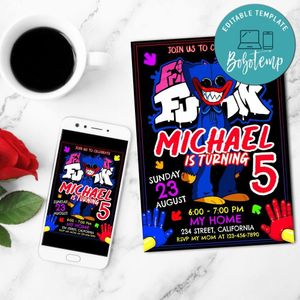 Huggy Wuggy Birthday Mobile Invite Customizable Template Instant Download
