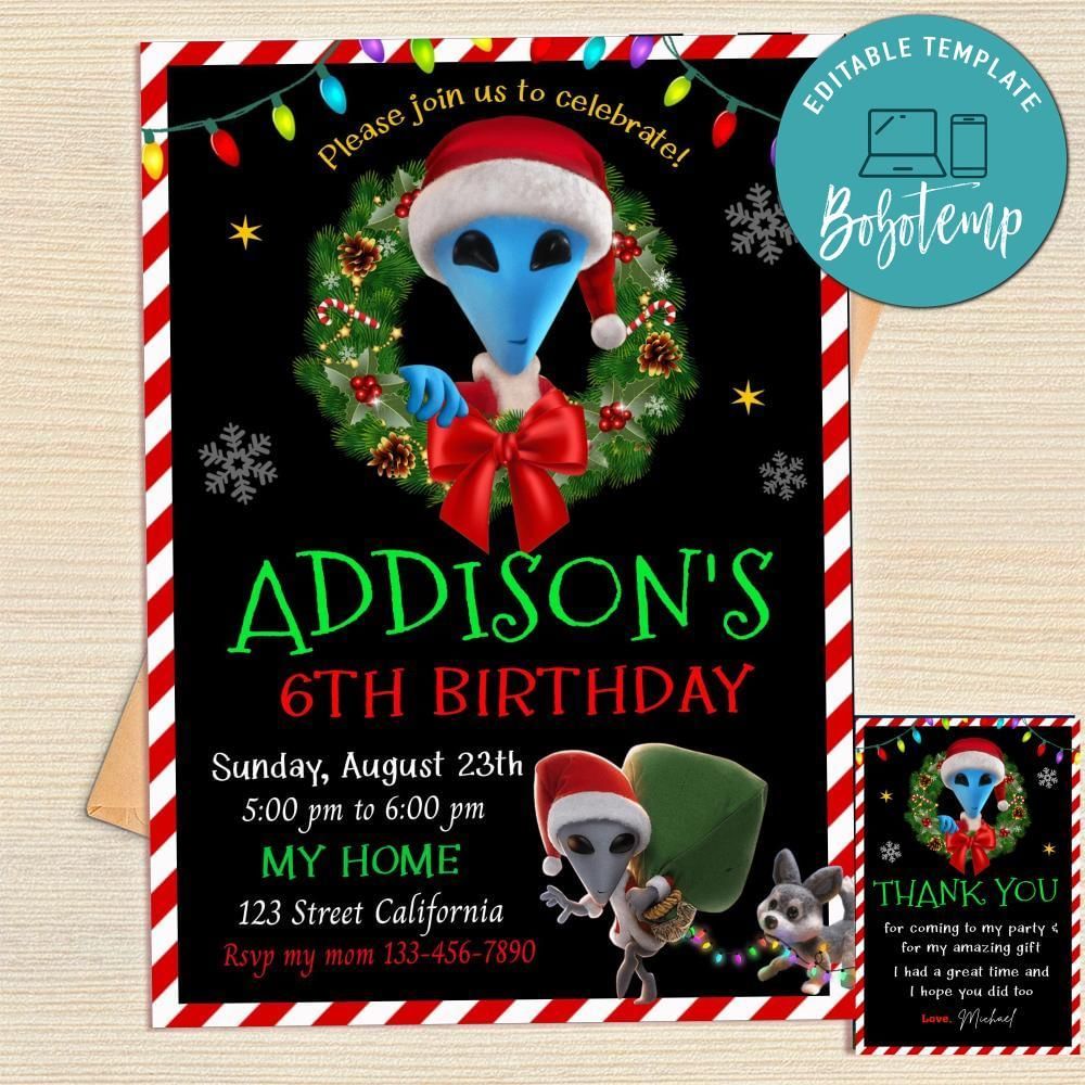 Alien Xmas Invitation Template Free Thank You Card Printable