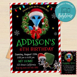Alien Xmas Invitation Template Free Thank You Card Printable