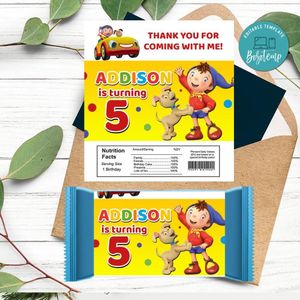 Noddy Candy Bar Label Customizable Template Instant Download