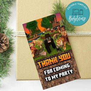 Jungle Minecrafter Thank You Tag Customizable Template To Print At Home Instant Download