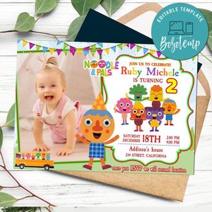 Noodle & Pals Birthday Invitation with Photo Customizable Template to Print at Home Instant Download