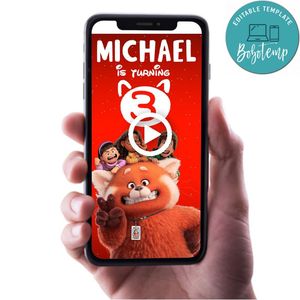 Turning red Birthday Video Invitation Digital Template Customizable Instant Download