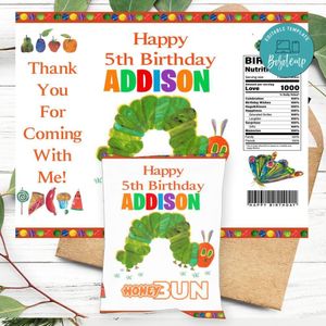 Hungry Caterpillar Birthday Honey Buns Snack Bag Label Customizable Instant Download