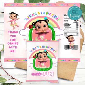 Cece Cocomelon Birthday Honey Buns Snack Bag Label Customizable Instant Download