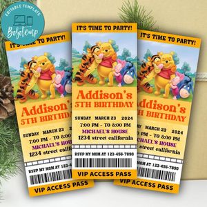 Winnie The Pooh Ticket Invitation Customizable Template Instant Download