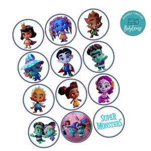 Super Monster Cupcake Toppers Template Printable Instant Download