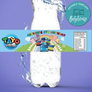 Tayo Birthday Water Bottle Label Template to Print at Home Instant Download