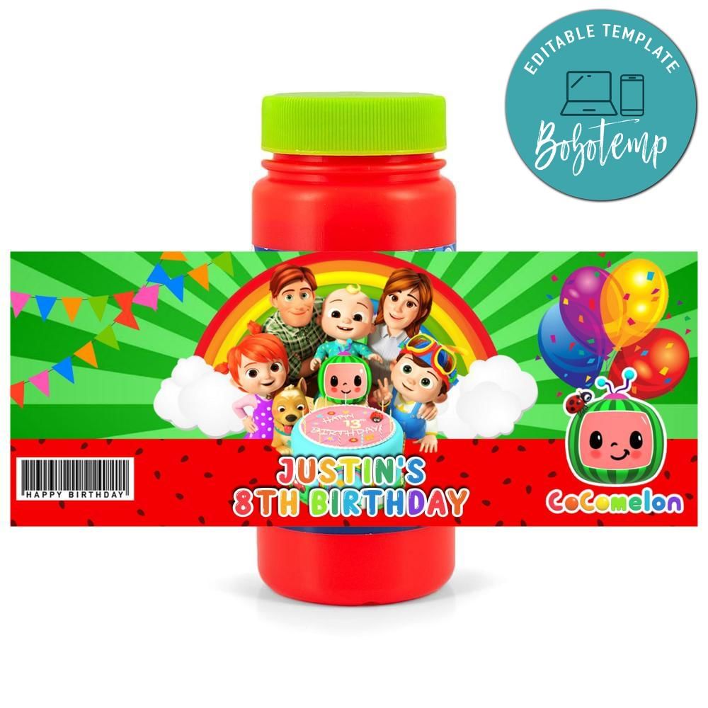 Cocomelon Bubbles Wrapper Template to Print at Home DIY | Bobotemp