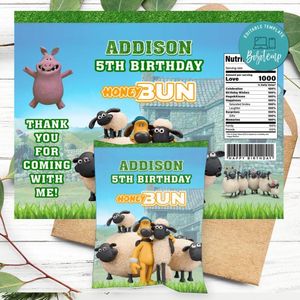 Shaun The Sheep Birthday Honey Buns Snack Bag Label Customizable Instant Download