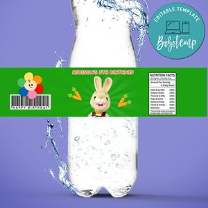 Harry The Bunny Birthday Water Bottle Label Template To Print At Home Instant Download