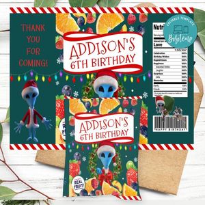 Alien Xmas Birthday Party Fruit Snack Bag Digital File Printable Instant Download