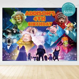 Sing 2 Birthday Backdrop Digital File Template Instant Download