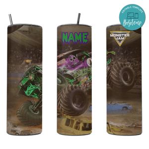 Green Monster truck Skinny Steel Tumbler with Straw 20oz 