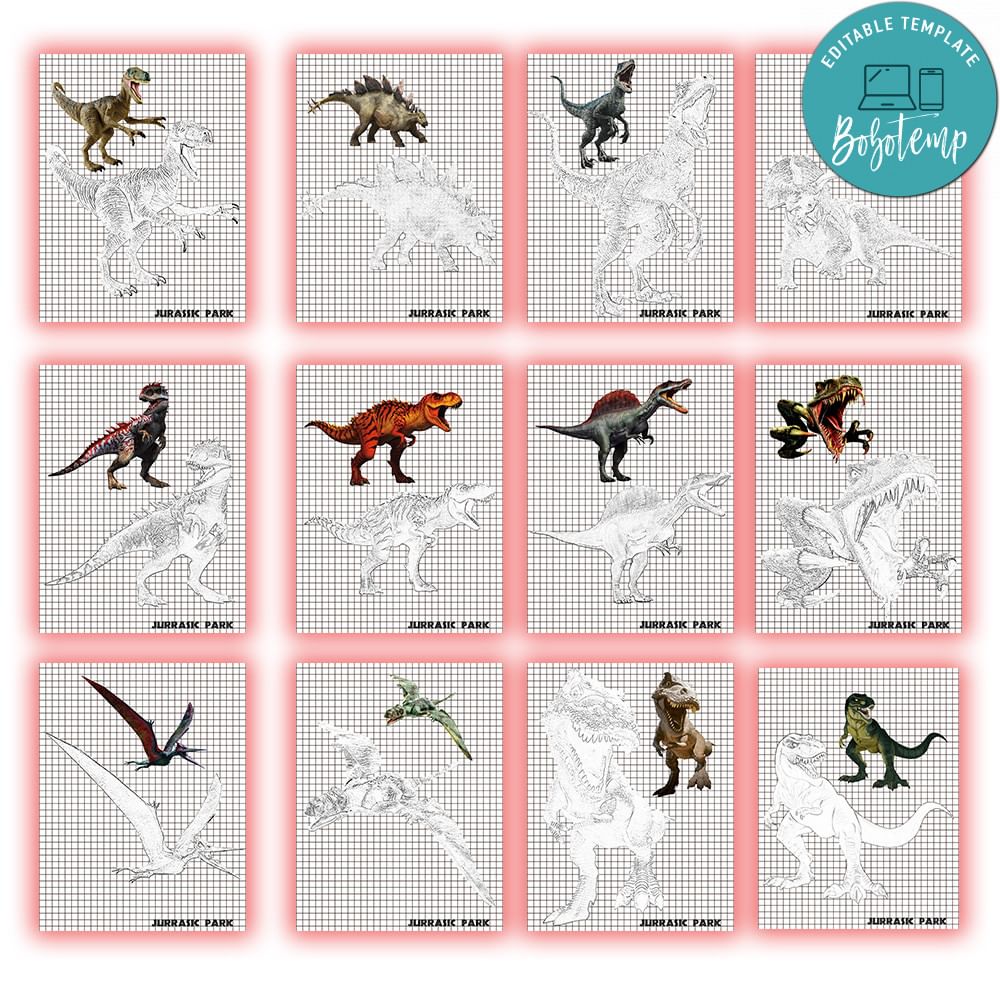 Jurassic park Coloring Pages Customizable Template DIY | Bobotemp